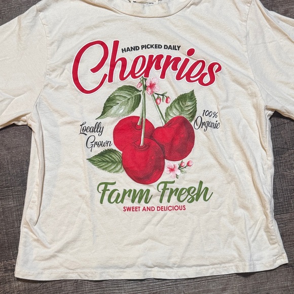 French Pastry Cream T-Shirt with Cherry Design - Picture 4 of 6